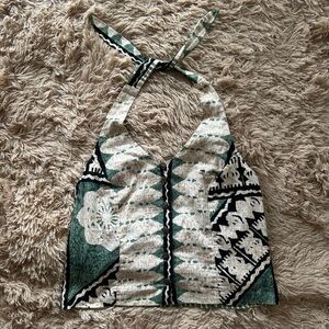 Vintage Hilo Hattie Green and Black Patterned Crop Top